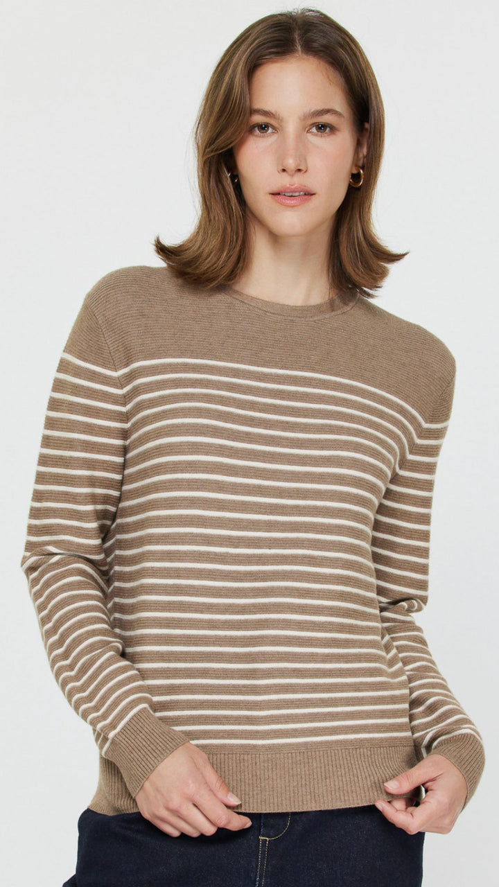 Tan Stripe Pull Over Sweater