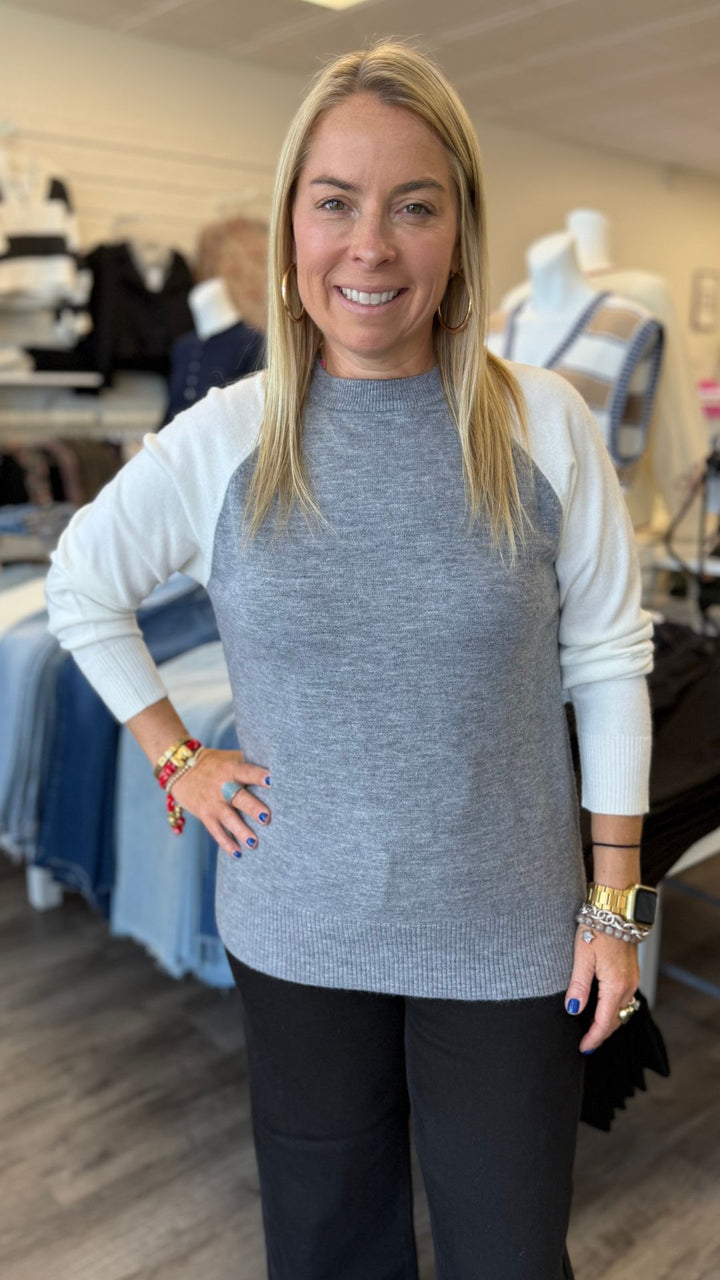 Soft Gray Colorblock Sweater