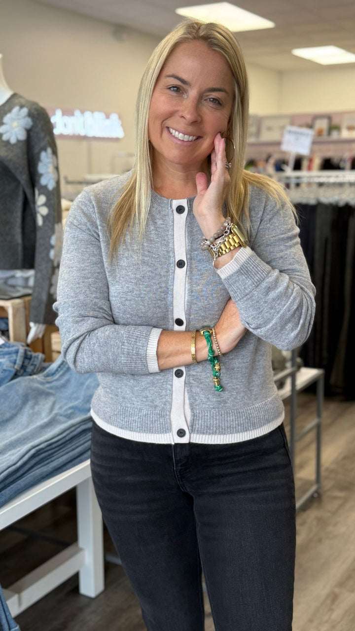 Gray And Ecru Colorblock Cardigan