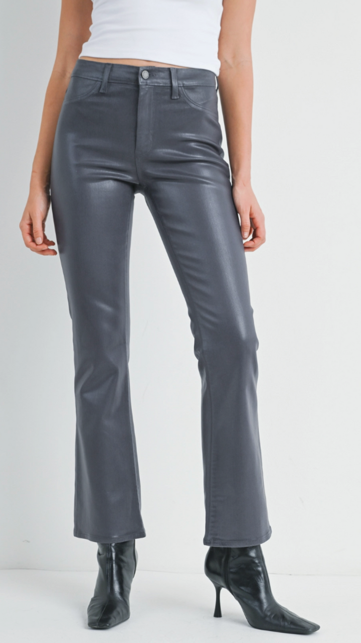 Mid Rise Coated Charcoal Bootcut Jeans