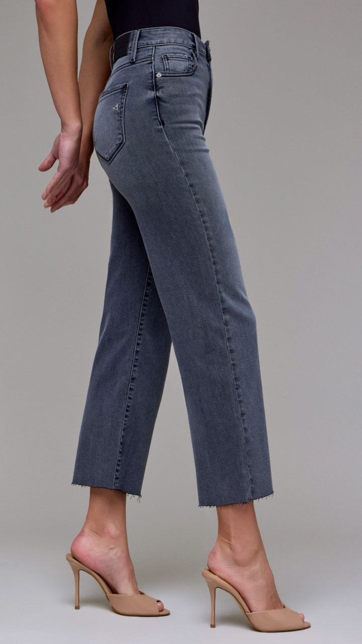 High Rise Grey Wash Cropped Classic Straight Jeans