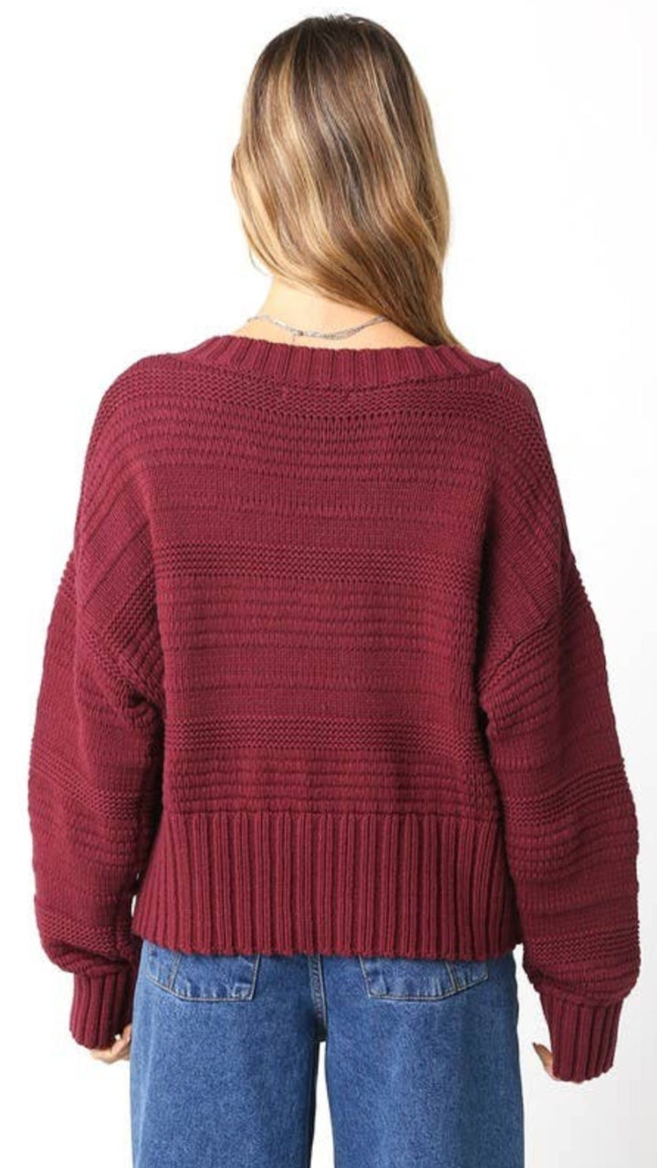 Burgundy Chunky V Neck Sweater