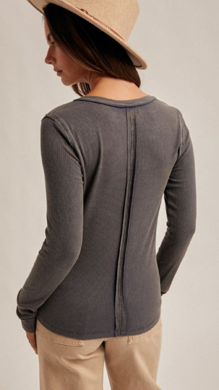 Teal Snow Wash Rib Button Down Long Sleeve