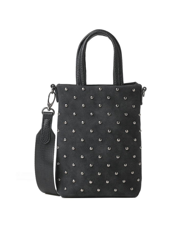 Mila Black Studded Suede Phone Crossbody Bag