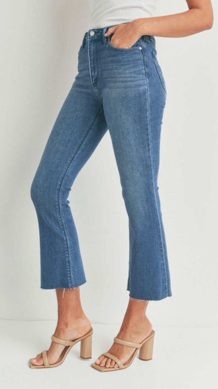 High Rise Medium Wash Tonal Crop Flare Jeans