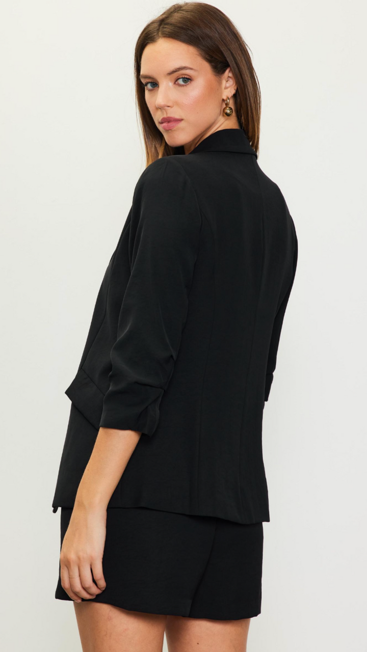 Black Shirred Sleeve Blazer