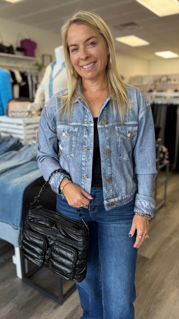 Denim Fleece Button Up Jacket