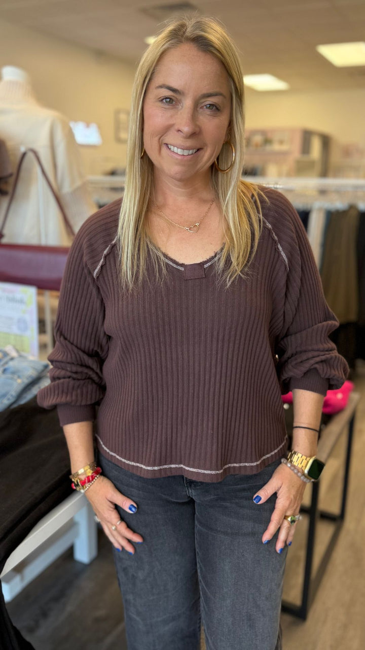 Homebody V Neck Rib Long Sleeve