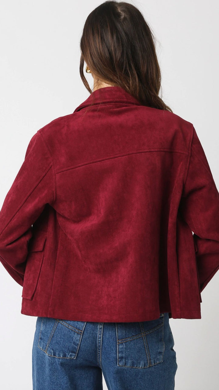 Burgundy Suede Buttoned Jacket
