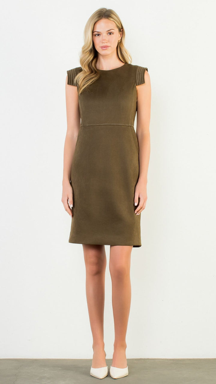 Olive Sleeveless Suede Dress