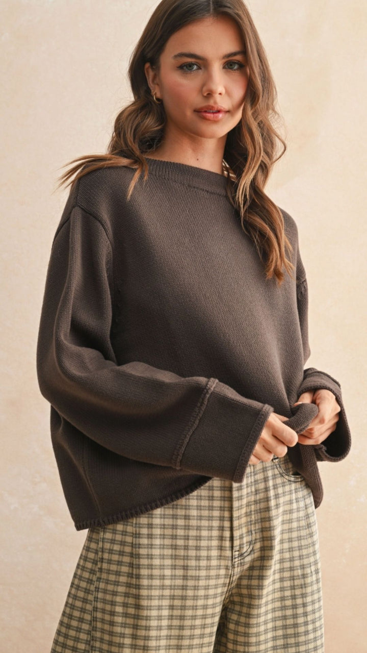Brown Boatneck Sweater