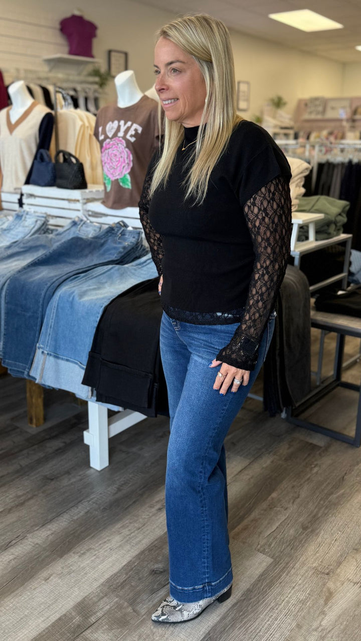 Black Ruched Side Sweater Knit Top