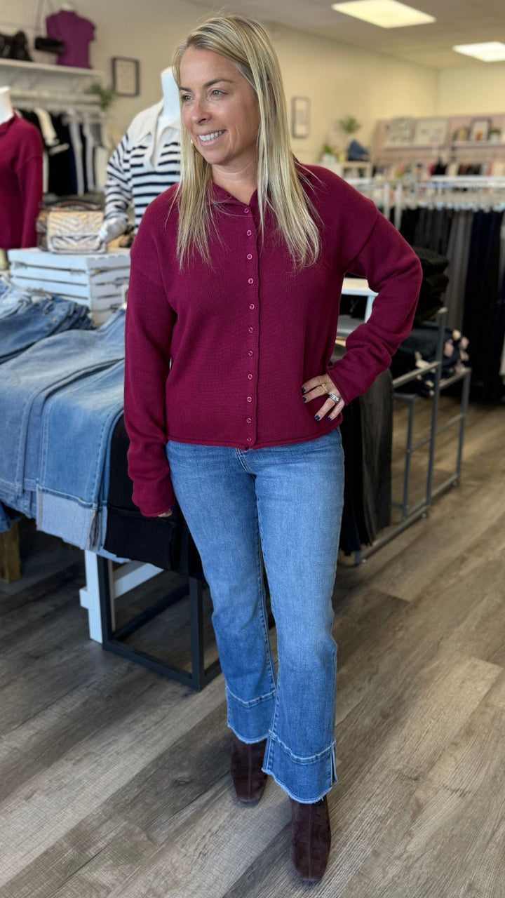 Scarlet Button Knit Top