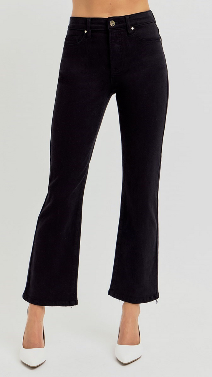 High Rise Tummy Control Jet Black Crop Straight Jeans