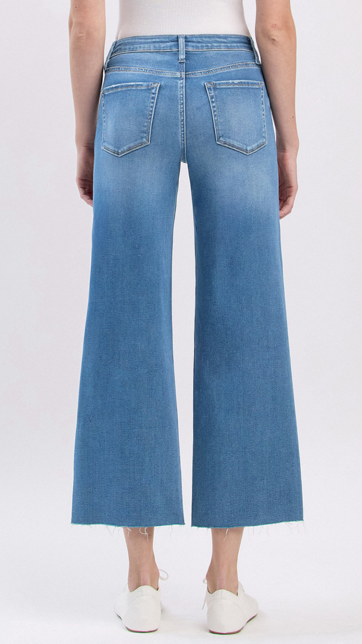 High Rise Medium Wash Super Soft Crop Slim Wide Jeans