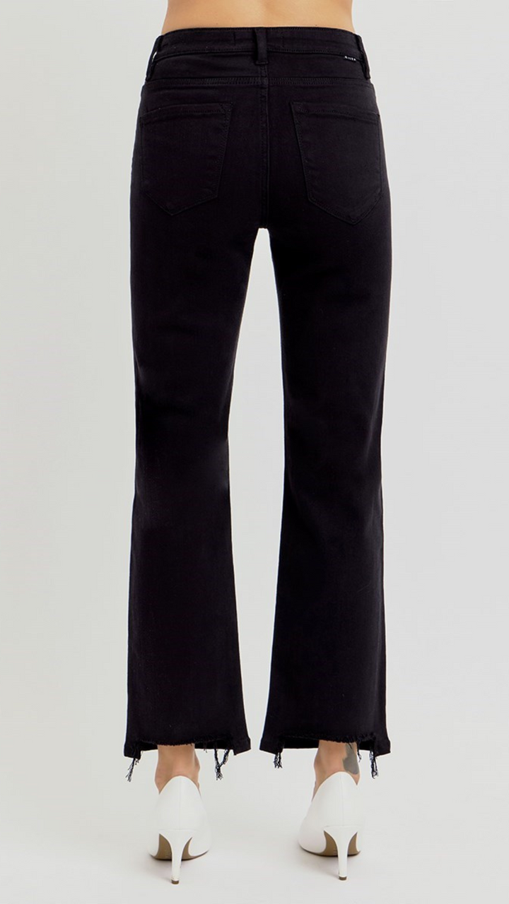 High Rise Tummy Control Jet Black Crop Straight Jeans