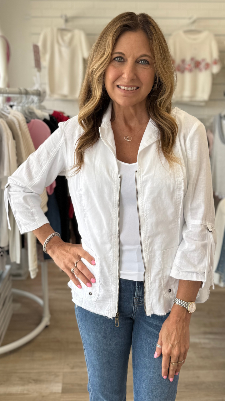 White Linen Raphael Distressed Blazer
