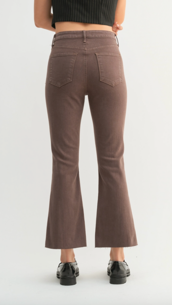High Rise Vintage Brown Tonal Crop Flare Jeans
