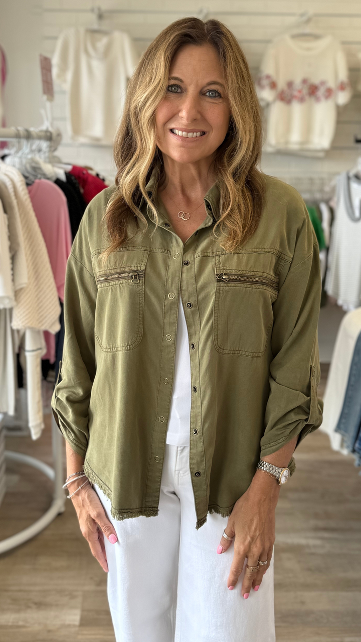 Kombu Pigment Knapp Twill Utility Button Up Top