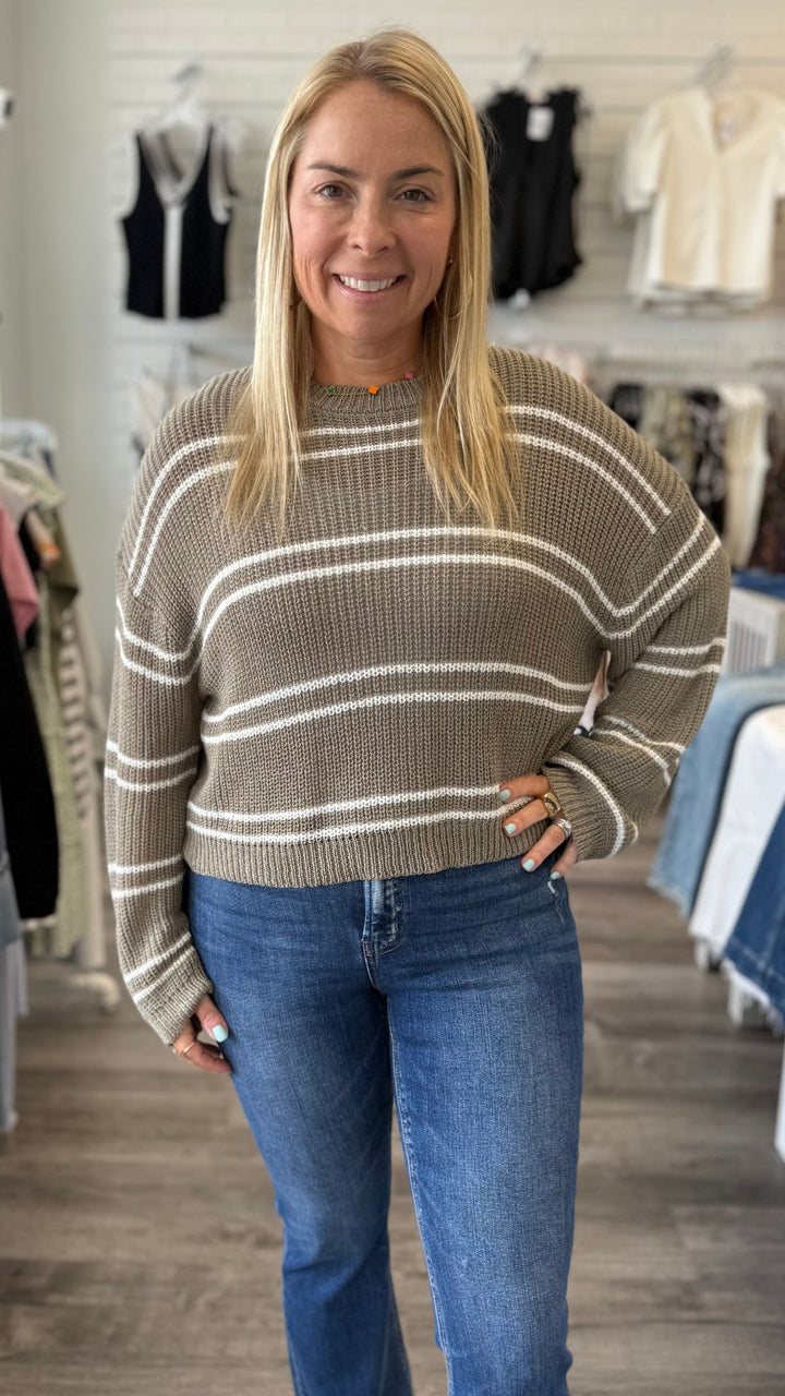 Double Striped Long Sleeve Sweater Top