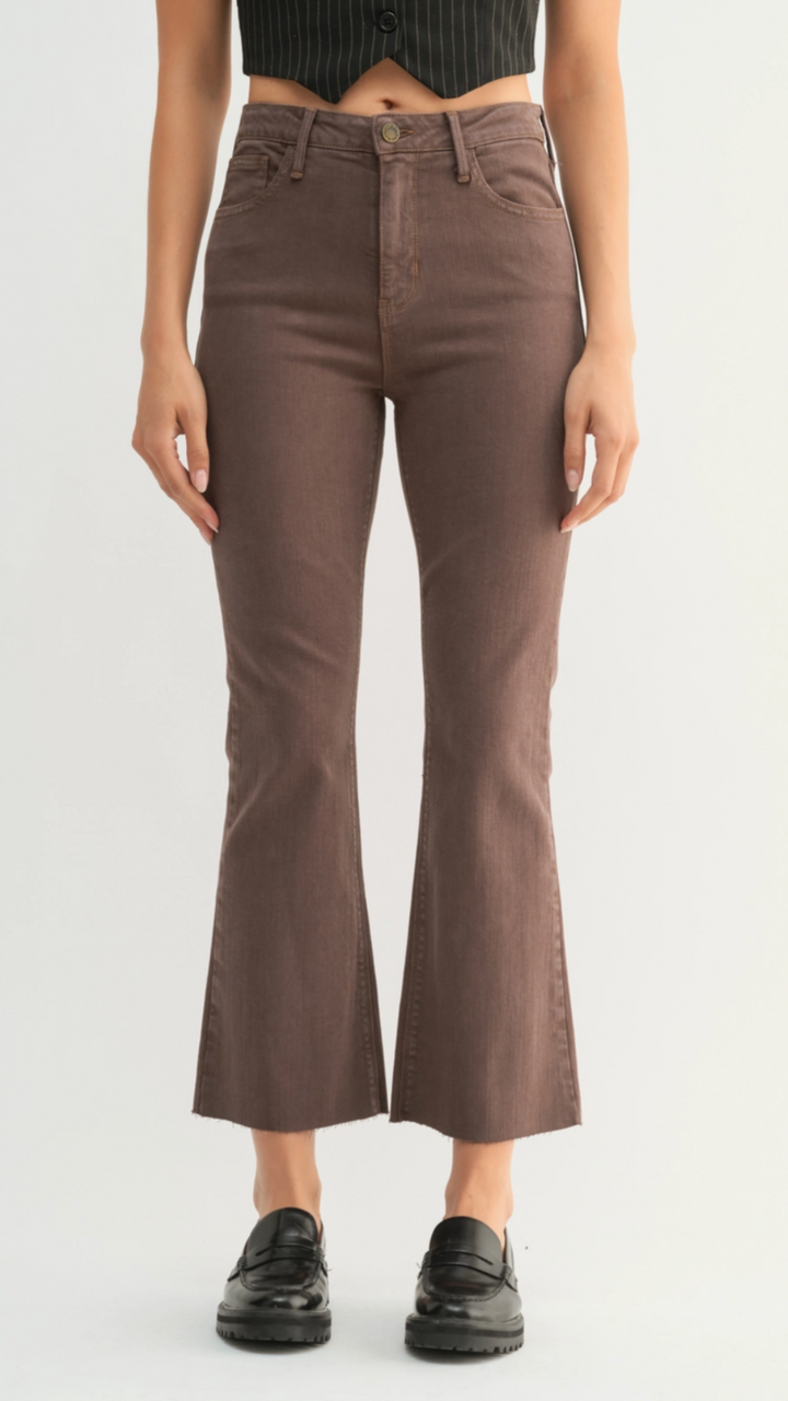 High Rise Vintage Brown Tonal Crop Flare Jeans