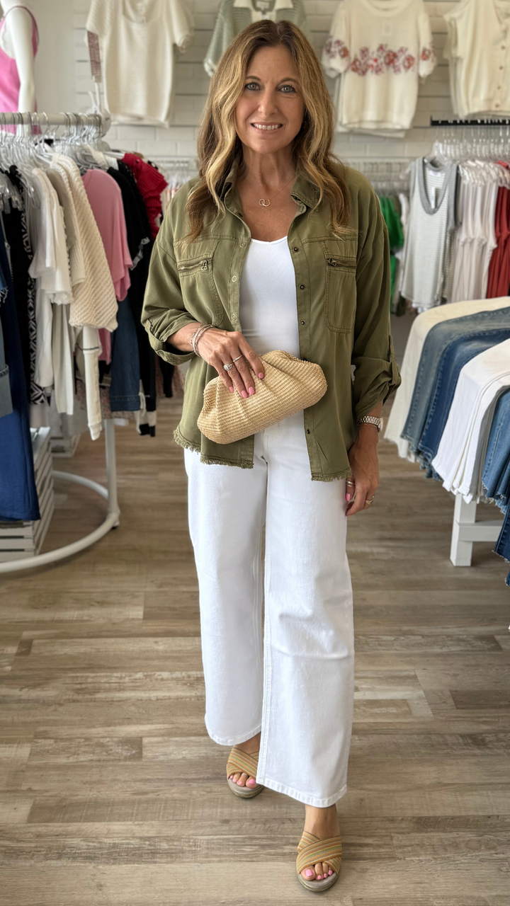 Kombu Pigment Knapp Twill Utility Button Up Top