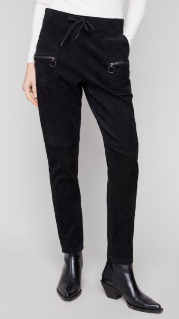 Pull On Corduroy Jogger Pants With Zip Pockets