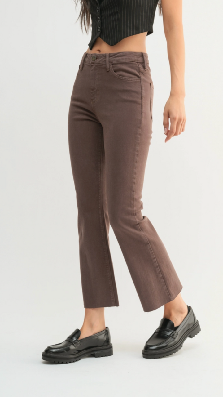 High Rise Vintage Brown Tonal Crop Flare Jeans