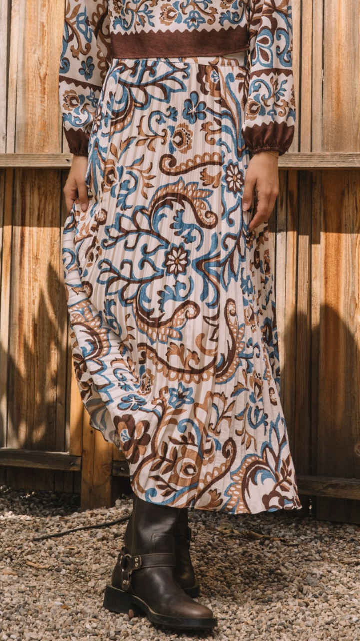 Printed Pleated Midi Skirt