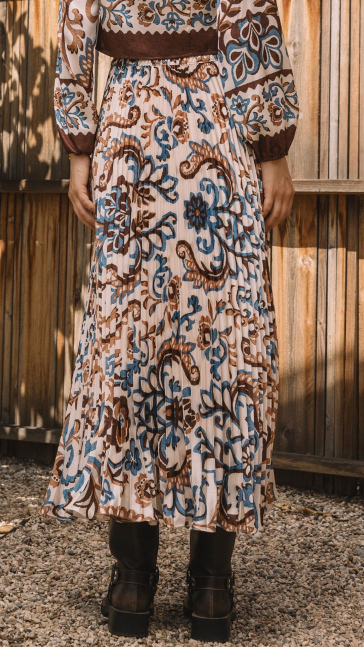 Printed Pleated Midi Skirt