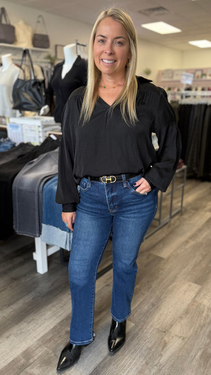 High Rise Tummy Control Dark Wash Crop Straight Jeans