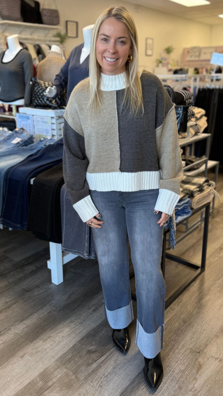 Olive And Charcoal Colorblock Sweater