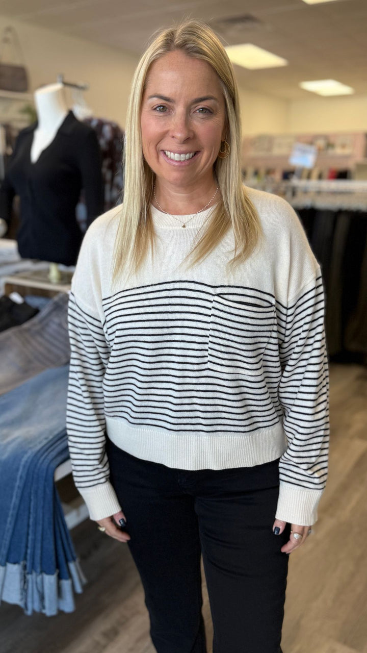 Cream And Black Stripe Sweater Top