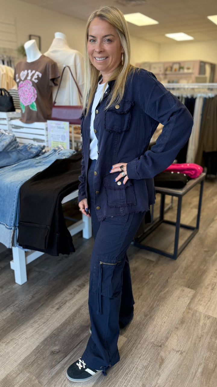 Navy Chaucer Poplin Cargo Pants