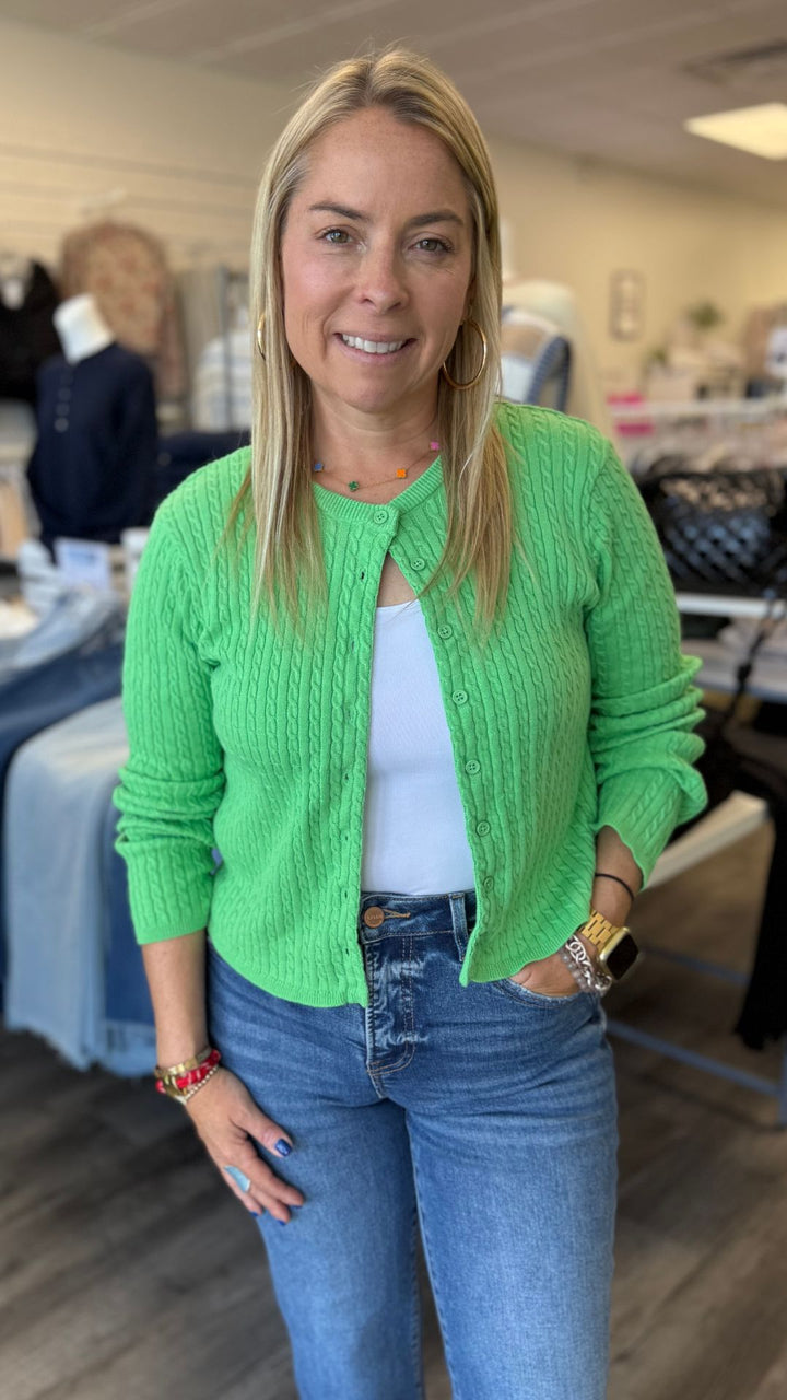 Green Cable Knit Cardigan