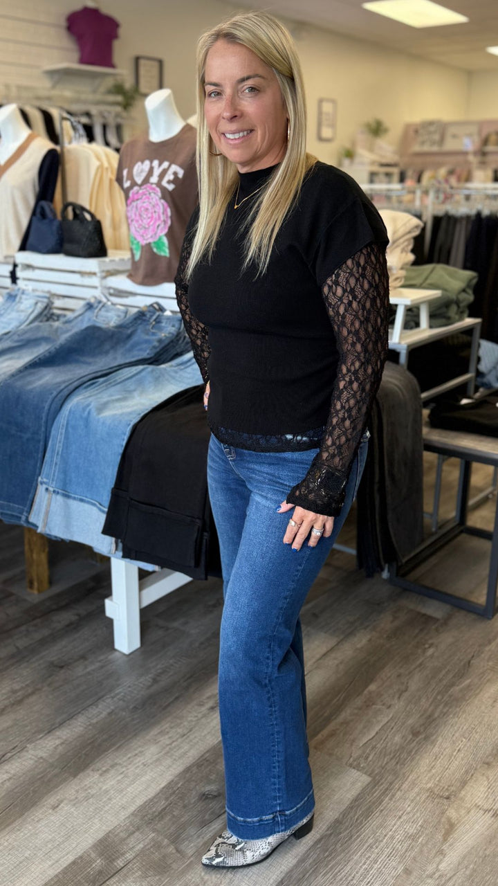 Black Ruched Side Sweater Knit Top