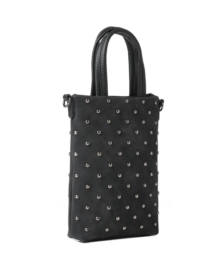 Mila Black Studded Suede Phone Crossbody Bag