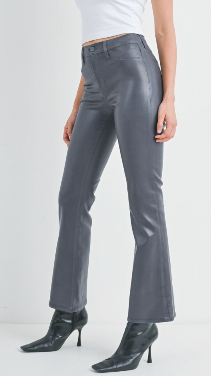 Mid Rise Coated Charcoal Bootcut Jeans