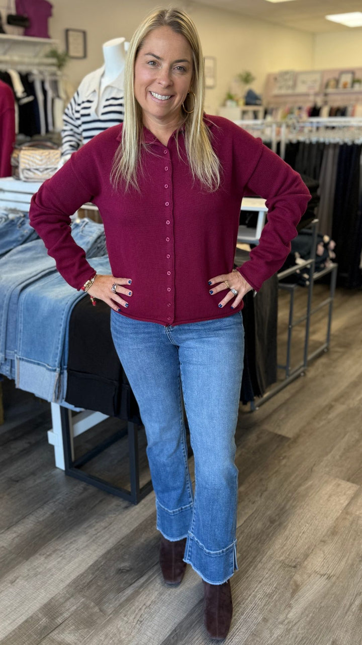 Scarlet Button Knit Top