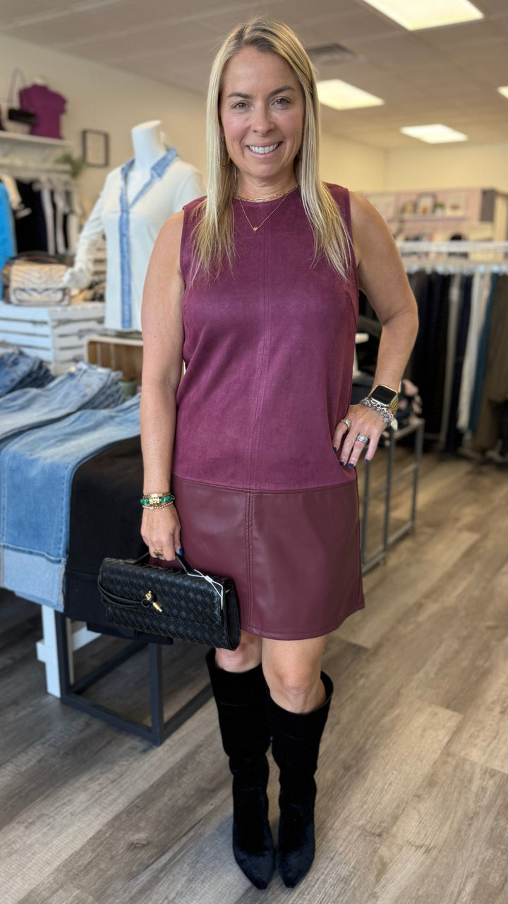 Burgundy Sleeveless Mixed Media Dress