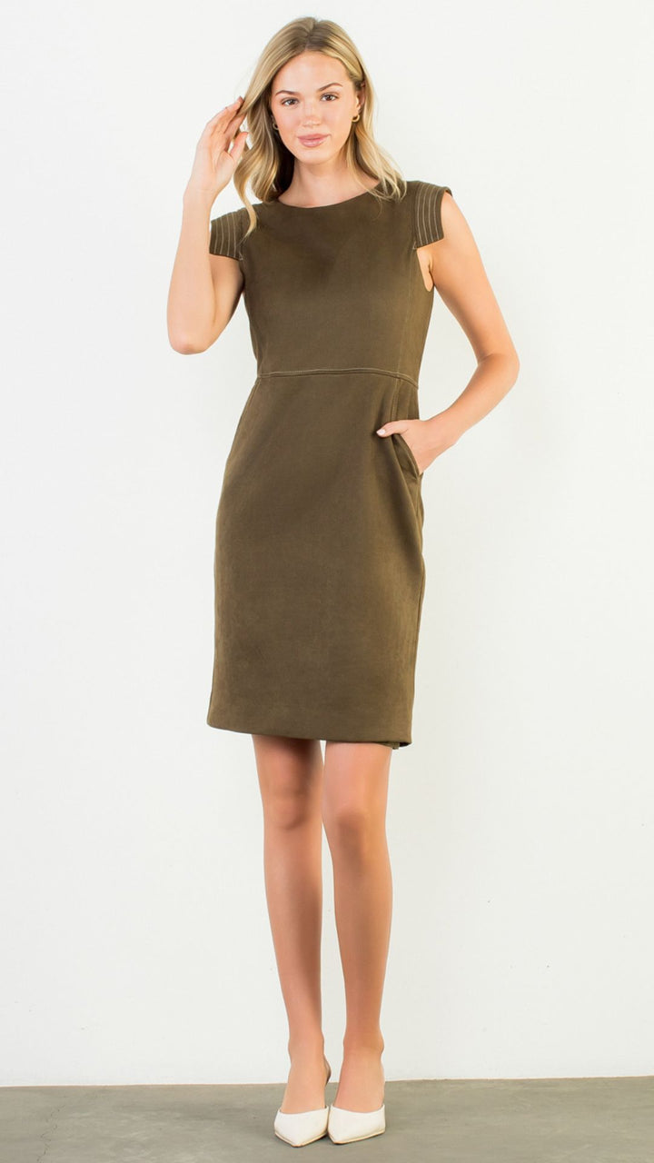 Olive Sleeveless Suede Dress