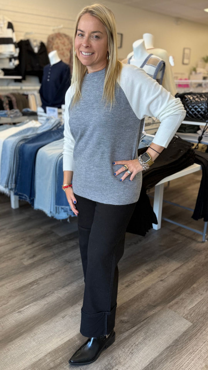 Soft Gray Colorblock Sweater
