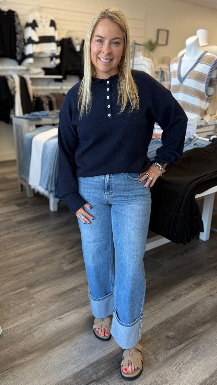 Midnight Henley Pullover Sweater