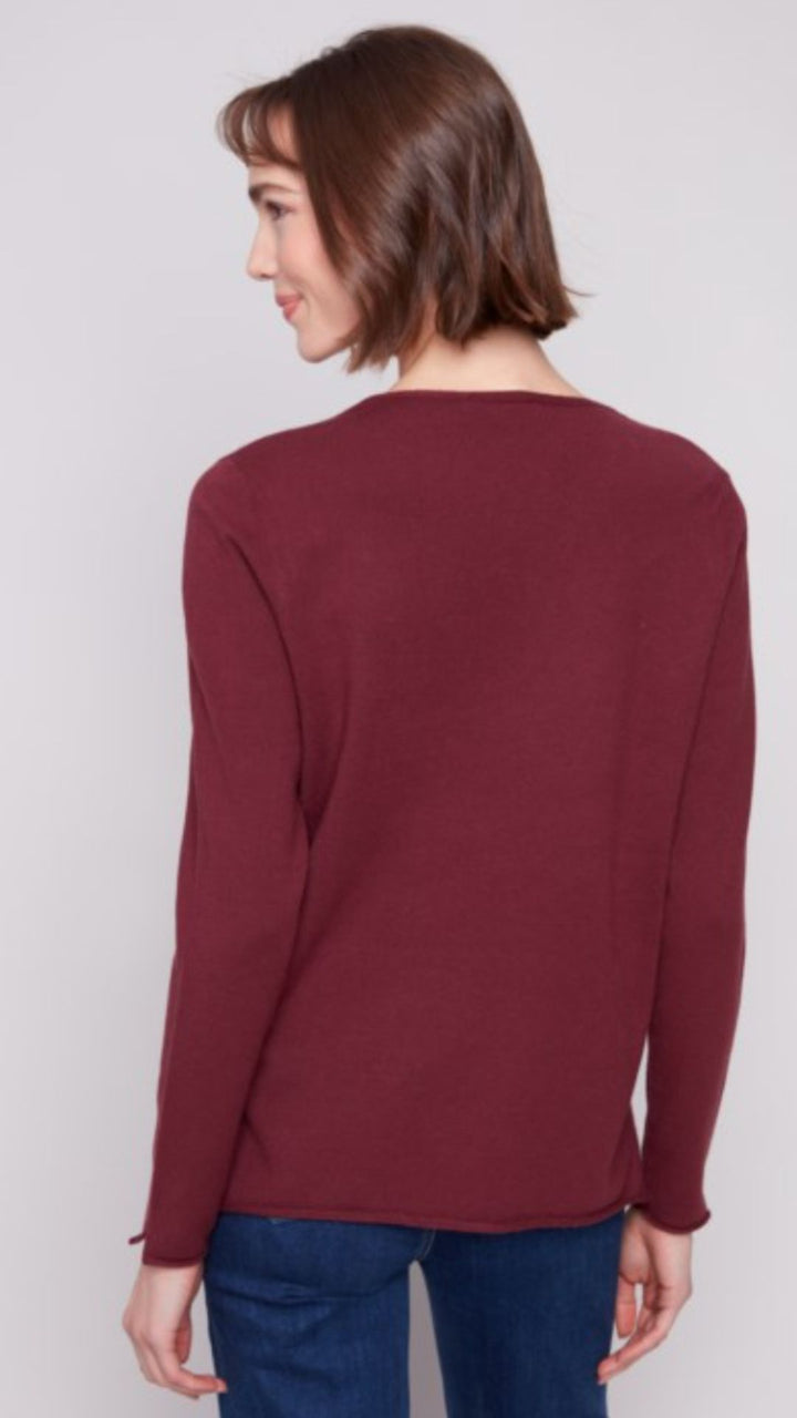 Cabernet V Neck Sweater With Side Slit