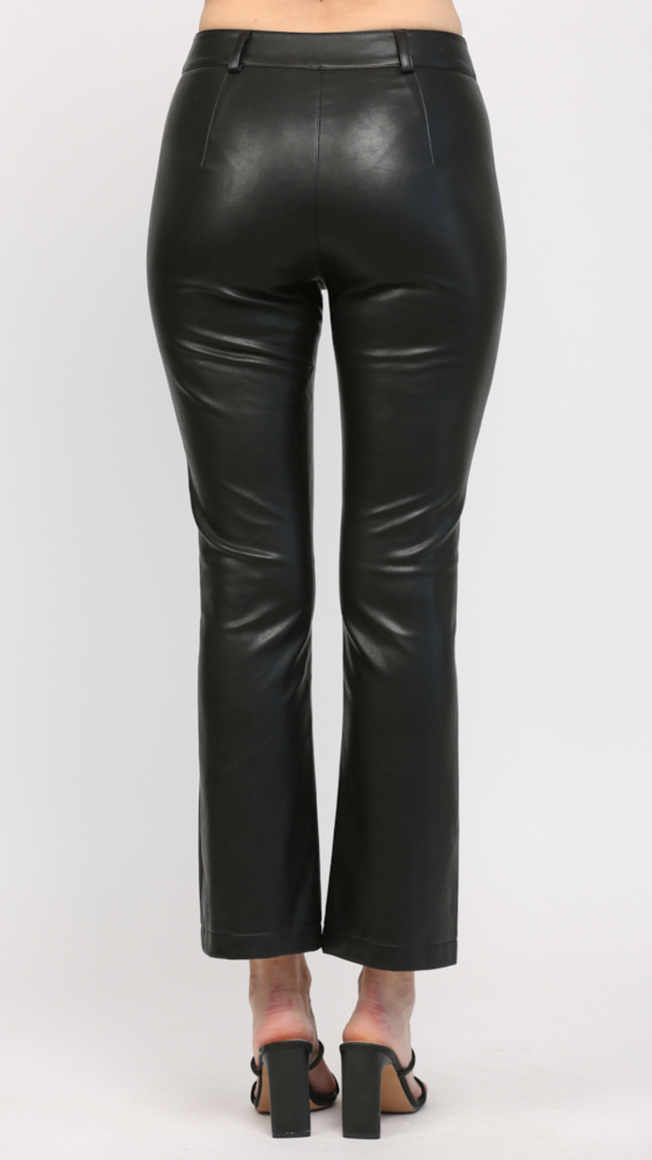 Black Faux Leather Pintucked Front Flare Pants