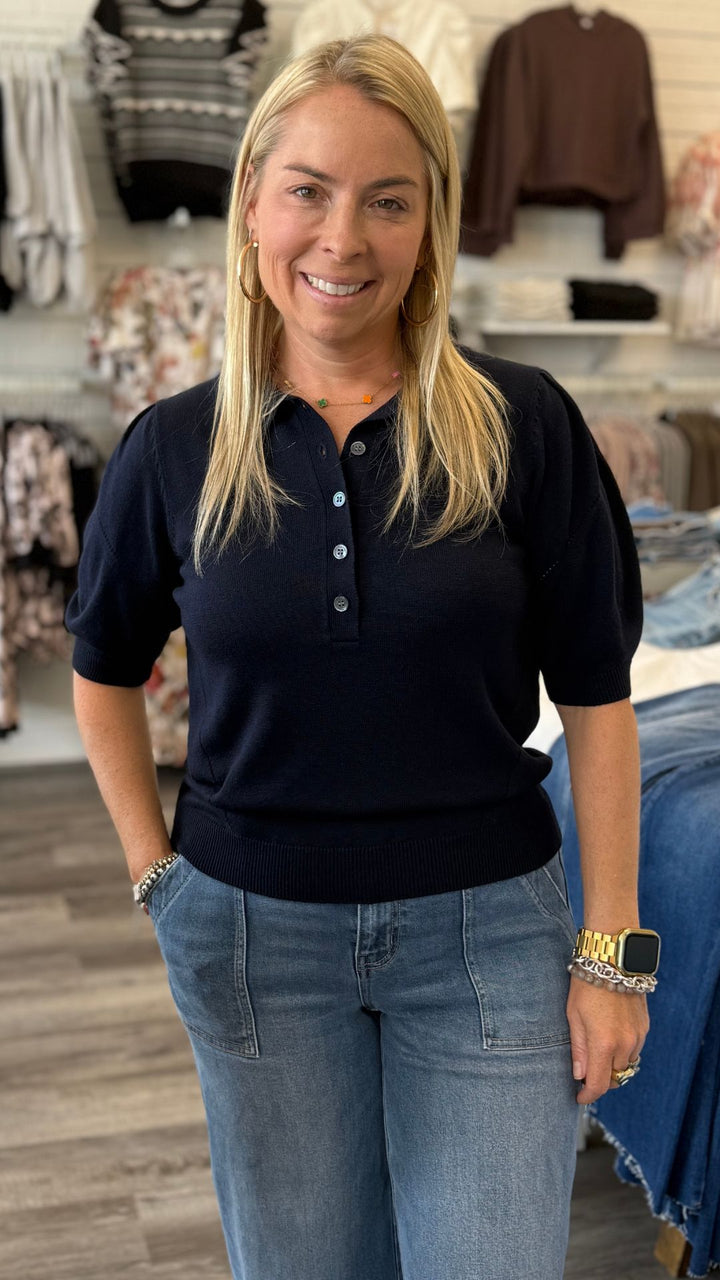 Navy Polo Collar Top