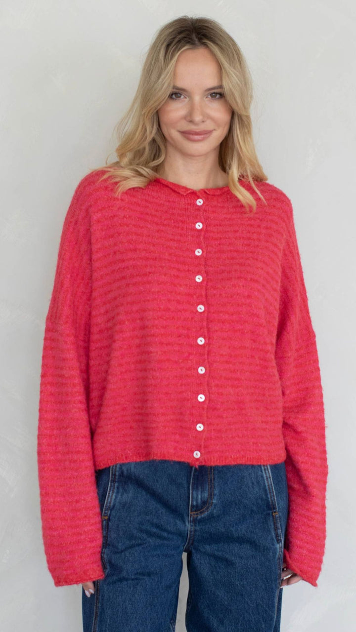 Cherry Red Mini Striped Piper Sweater Cardigan