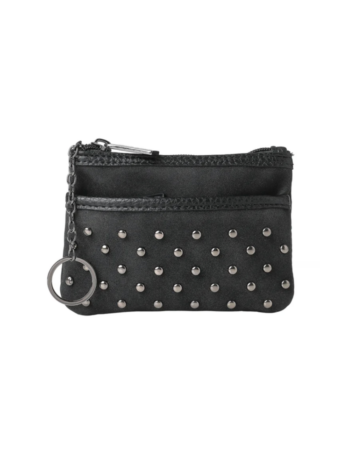 Max Black Suede Studded Card Case