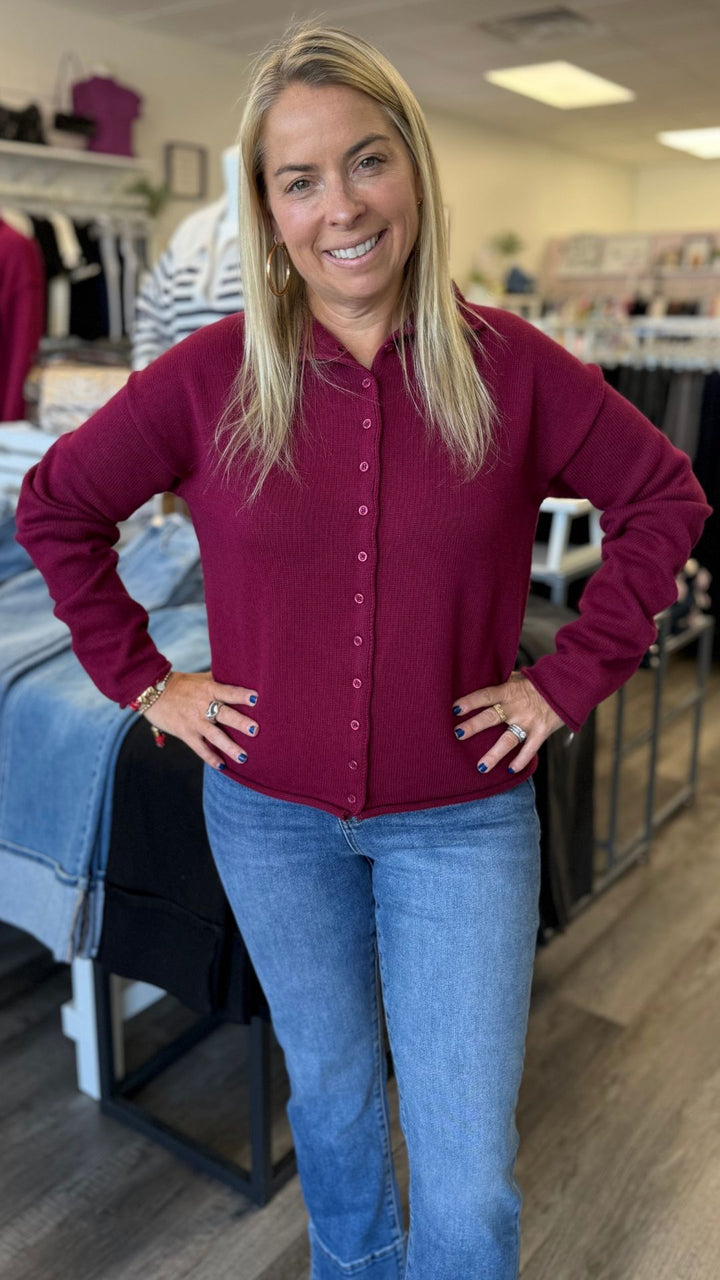 Scarlet Button Knit Top