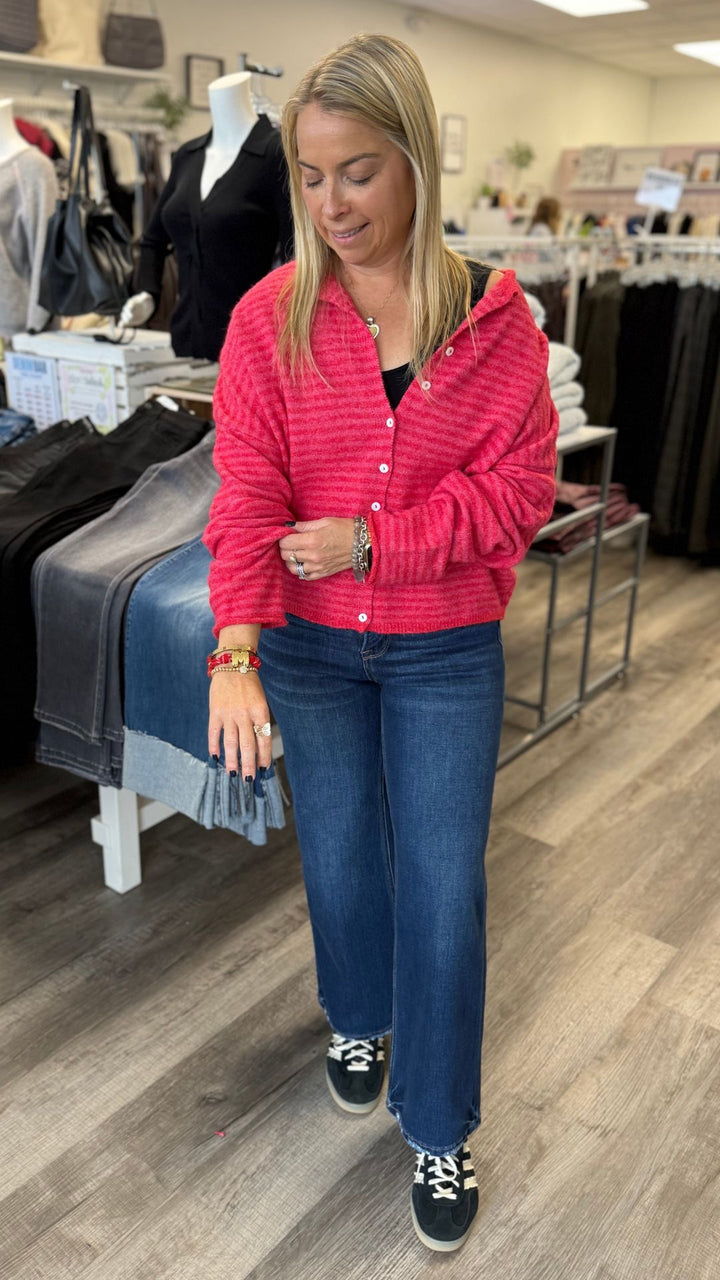 Cherry Red Mini Striped Piper Sweater Cardigan